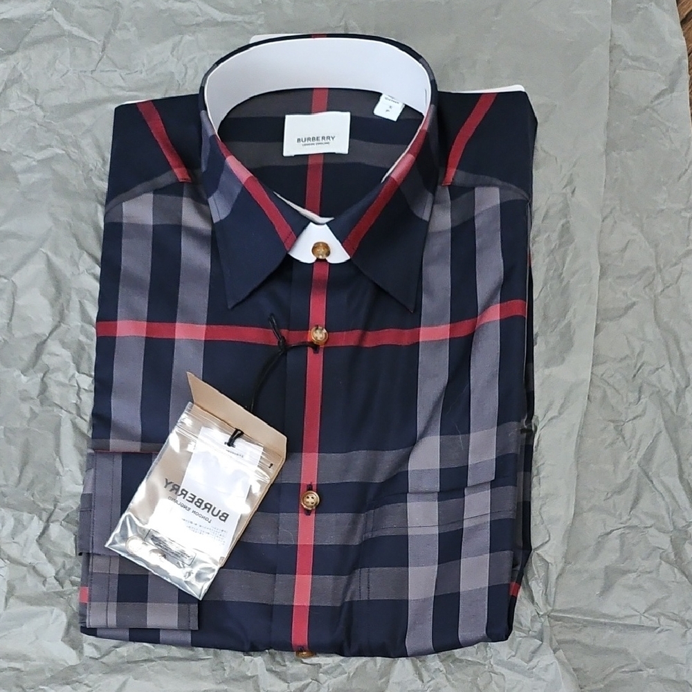 Burberry Blue and Red Casual Button Down Shirt
